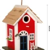 Casa nido de pájaros artesanal de madera para colgar roja - Imagen 3